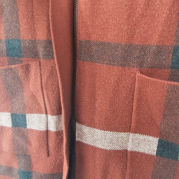 Tahari Fleece Jacket Womens XS Red Plaid Full Zip Duster Parka Mid Length - Picture 8 of 12